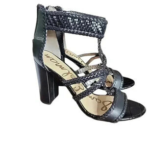 Sam Edelman Women's Yordana Sandal Size 9 Block Heel Ankle Strap Black Leather